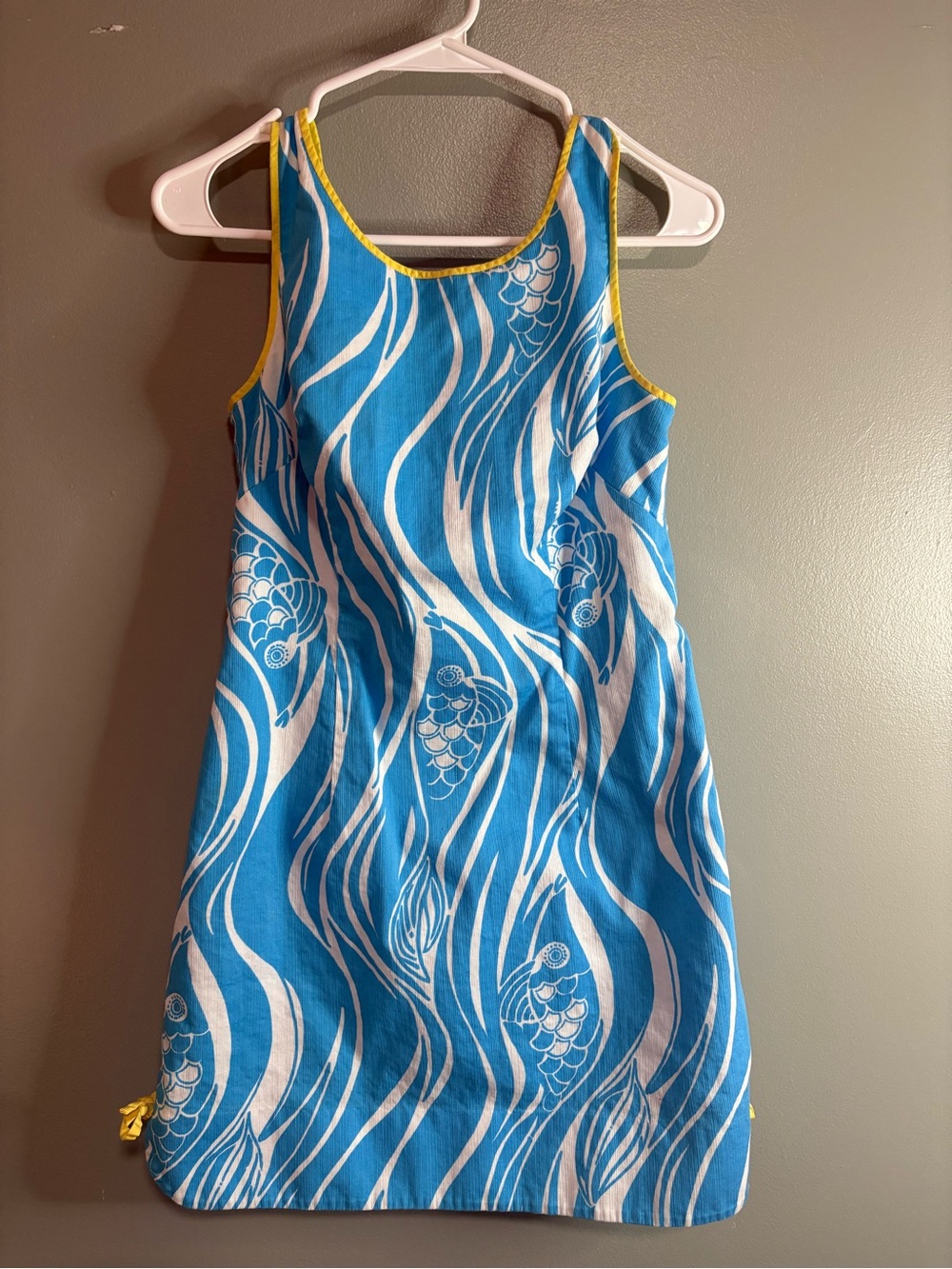 Lilly Pulitzer Dress Size 4 Blue White Fish Print Sleeveless Shift Dress Coastal